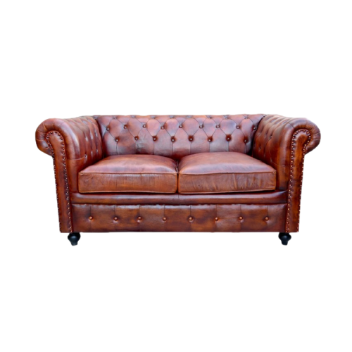 Leather Wooden Two Seater Sofa