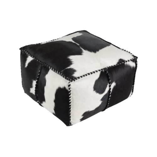 Cowhide Black and White Pouf